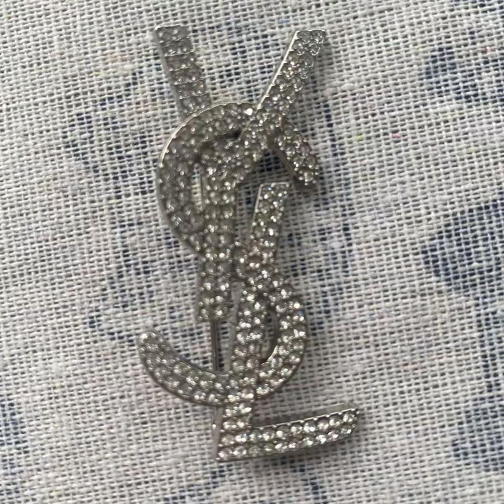 Ysl Silver Crystal Brooch